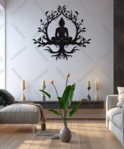 Buddha Baum Wandkunst – Laser Cut Holz Metall