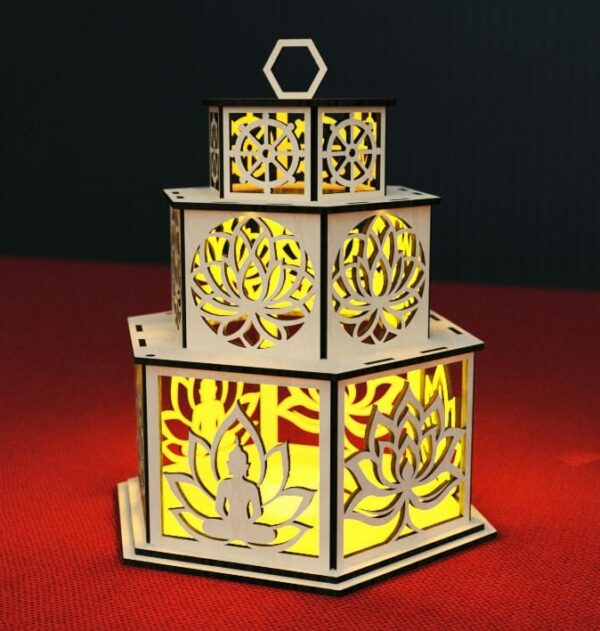 Buddha and Lotus 3 Tiers Candle Holder Laser