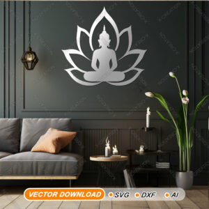 Buddha Meditation Lotus Wall Art, Laser Cut File,