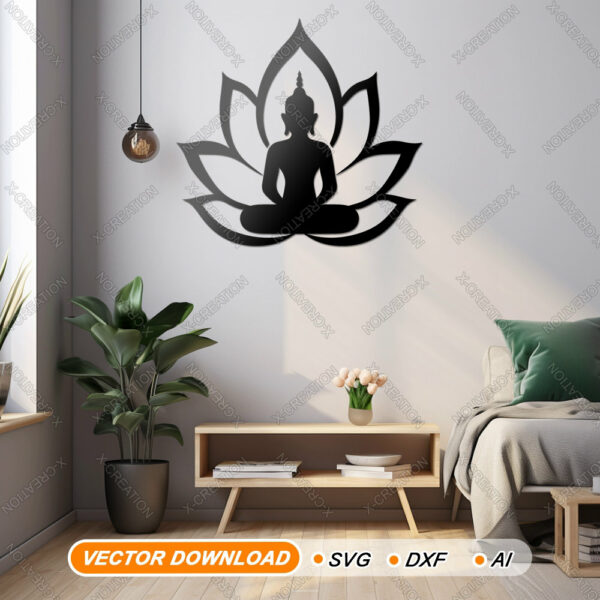 Buddha Meditation Lotus Wall Art, Laser Cut File,