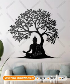 Buddha Meditation Baum Wandkunst | Laserdatei SVG & DXF