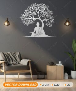 Buddha Meditation Under Tree Wall Art, Laser Cut