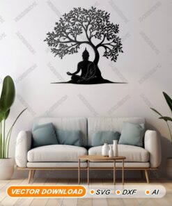 Buddha Meditation Under Tree Wall Art, Laser Cut