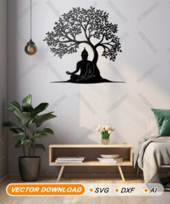 Buddha Meditation Under Tree Wall Art, Laser Cut