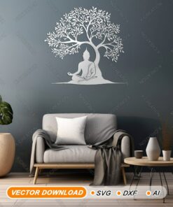 Buddha Meditation Under Tree Wall Art, Laser Cut