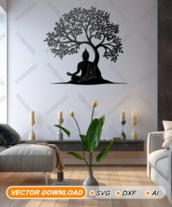 Buddha Meditation Under Tree Wall Art, Laser Cut