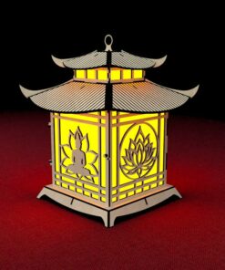 Linterna pagoda con loto Buda láser – SVG, DXF, AI