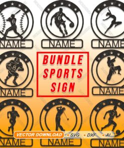 Custom Sports Name Sign Bundle | Lasercut SVG & DXF Dateien