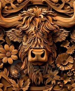 3D Laser Engraving | Highland Cow Design | HQ PNG Download