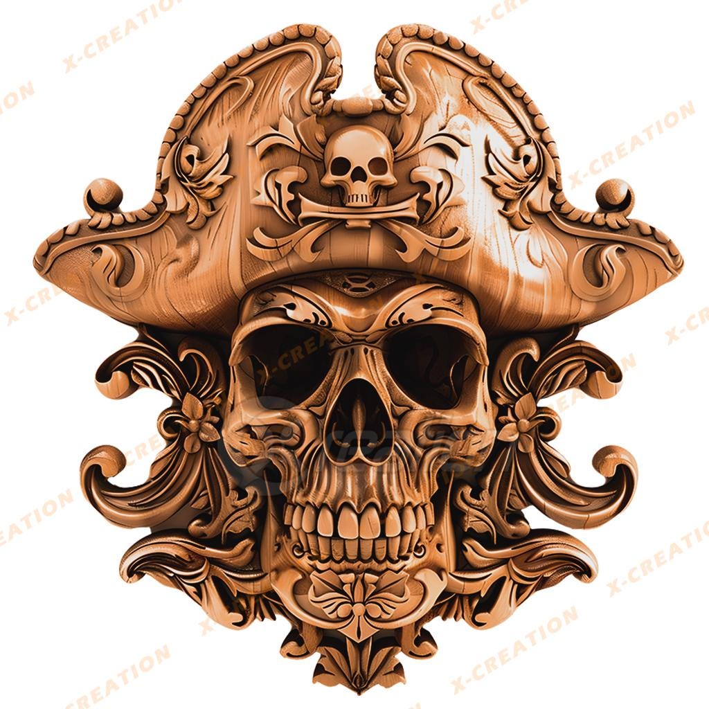 3D Pirate Skull Laser Engraving File – High-Res PNG Download