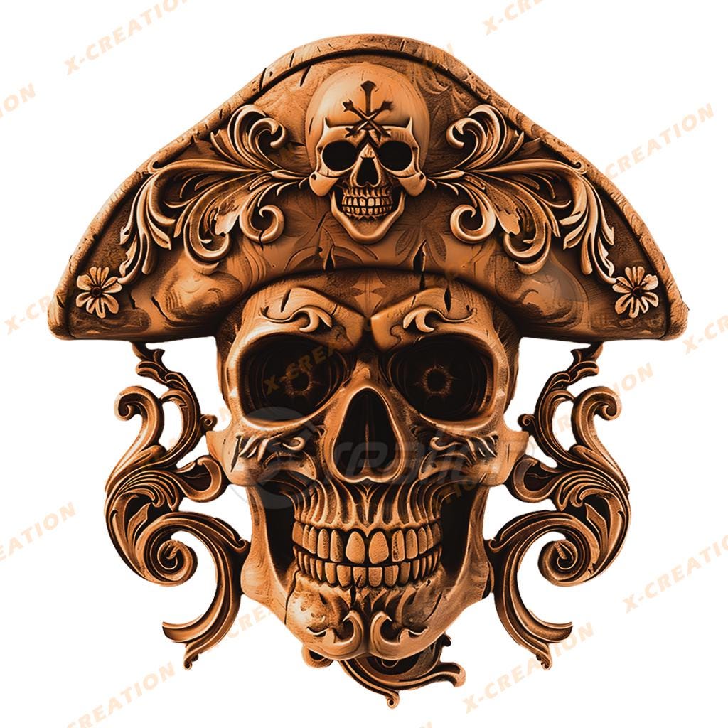 3D Pirate Skull Laser Engraving – High-Res PNG for Engravers