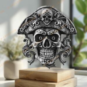 Grabado láser de calavera pirata en 3D -