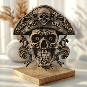 Grabado láser de calavera pirata en 3D -