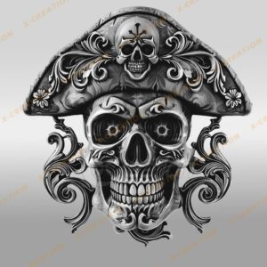 Grabado láser de calavera pirata en 3D -