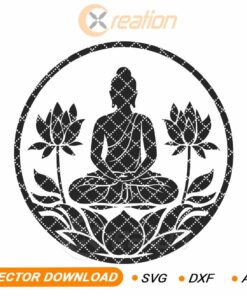 Méditation de Bouddha et Lotus SVG - Gravure