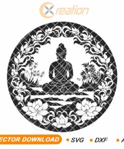 Bouddha en méditation et lotus SVG - Gravure