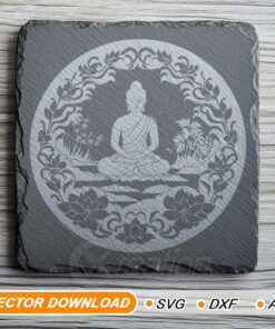 Bouddha en méditation et lotus SVG - Gravure