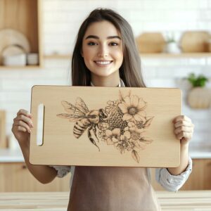 Charcuteriebrett mit Bienen und Bienenstockgravur - HQ PNG-Download