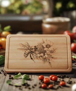 Charcuteriebrett mit Bienen und Bienenstockgravur - HQ PNG-Download