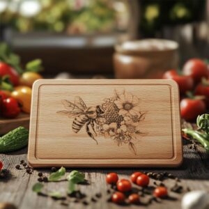 Charcuteriebrett mit Bienen und Bienenstockgravur - HQ PNG-Download