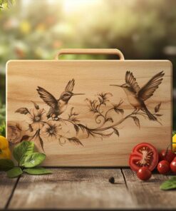 Charcuterie Board Engraving File, Couple of Hummingbird, flower|