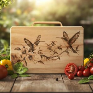 Charcuterie Board Engraving File, Couple of Hummingbird, flower|