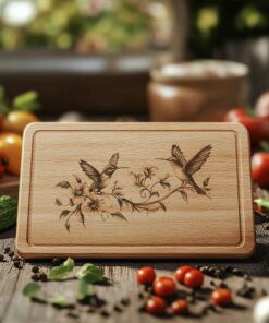 Charcuterie Board Engraving File, Couple of Hummingbird, flower|