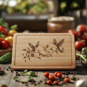 Charcuterie Board Engraving File, Couple of Hummingbird, flower|