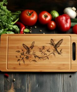 Charcuterie Board Engraving File, Couple of Hummingbird, flower|