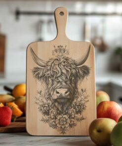 Highland Cow & Flowers Charcuterie Board - 3D