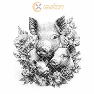 Charcuterie Board Engraving File, Pig Family, 3D illusion