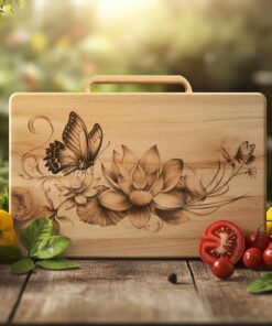 Charcuterie Board Laser Engraving File, Butterfly, Lotus flower