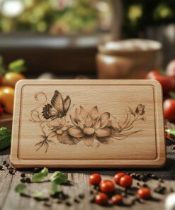 Charcuterie Board Laser Engraving File, Butterfly, Lotus flower