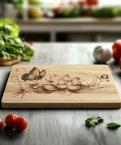 Charcuterie Board Laser Engraving File, Butterfly, Lotus flower