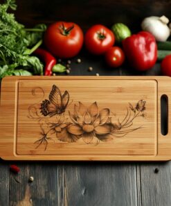 Charcuterie Board Laser Engraving File, Butterfly, Lotus flower