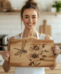 Charcuterie Board Laser Engraving File, Dragonfly, Flower |