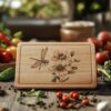 Charcuterie Board Laser Engraving File, Dragonfly, Flower |