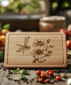 Charcuterie Board Laser Engraving File, Dragonfly, Flower |