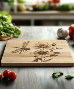 Charcuterie Board Laser Engraving File, Dragonfly, Flower |