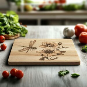 Charcuterie Board Laser Engraving File, Dragonfly, Flower |