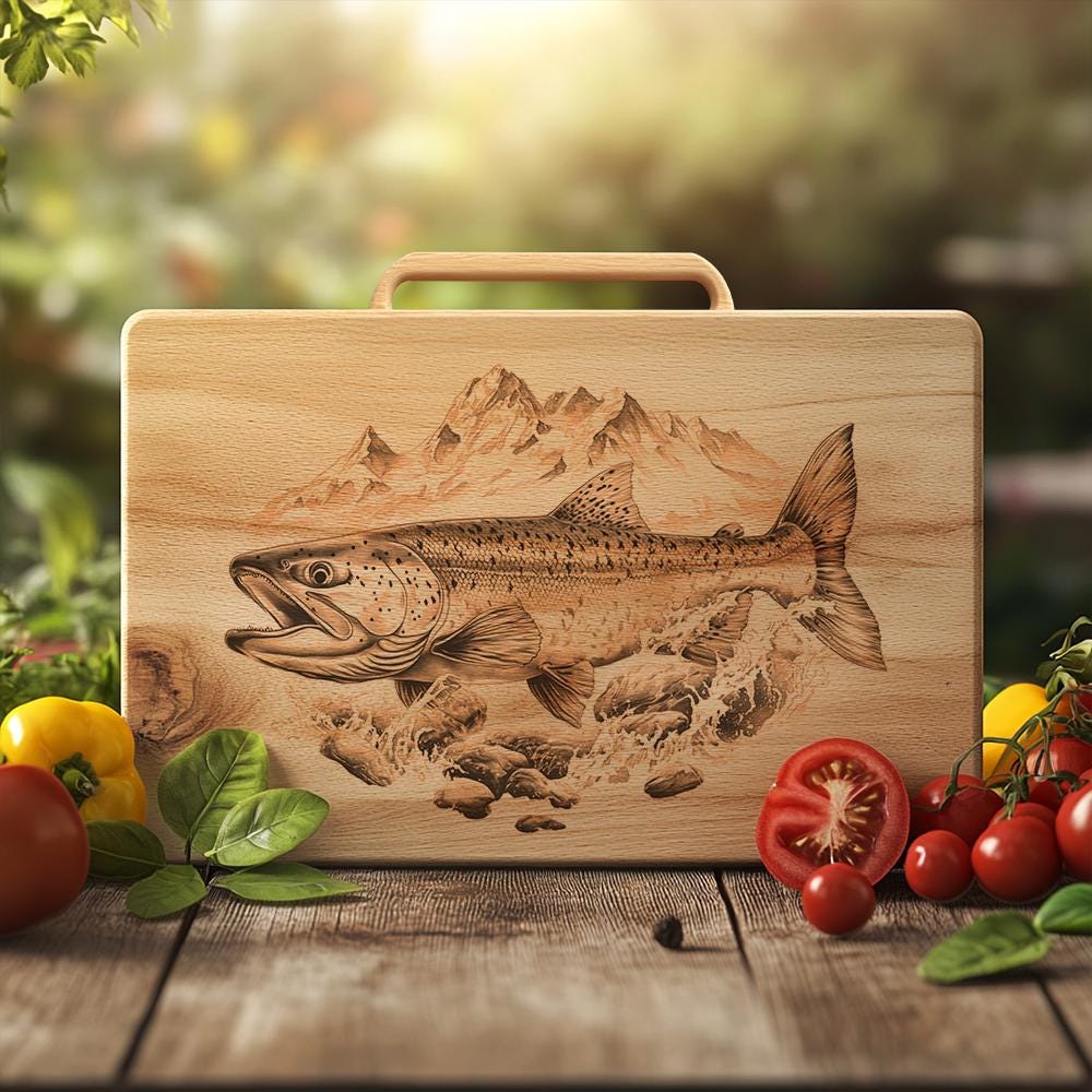 Salmon River Charcuterie Board Laser Engraving – HQ PNG