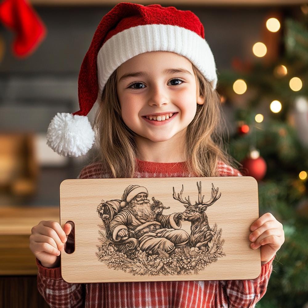 Santa & Reindeer Charcuterie Board Engraving – PNG Download