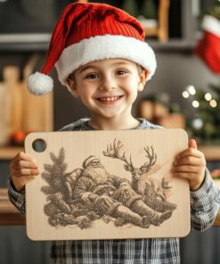 Christmas Santa Claus and Reindeer, Charcuterie Board Engraving