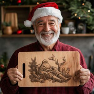 Christmas Santa Claus and Reindeer, Charcuterie Board Engraving