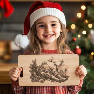 Christmas Santa Claus and Reindeer, Charcuterie Board Engraving