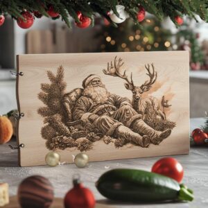 Christmas Santa Claus and Reindeer, Charcuterie Board Engraving