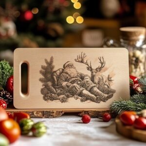 Christmas Santa Claus and Reindeer, Charcuterie Board Engraving