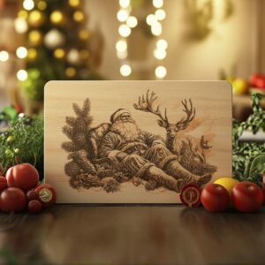 Christmas Santa Claus and Reindeer, Charcuterie Board Engraving