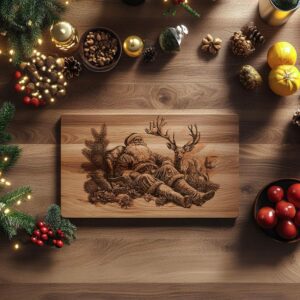 Christmas Santa Claus and Reindeer, Charcuterie Board Engraving