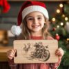 Christmas Santa Claus on Motorcycle, Charcuterie Board Engraving